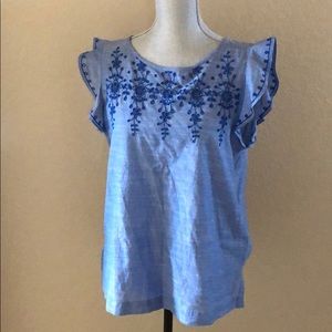 LOFT Blue Blouse w/Eyelet Details: Size Small